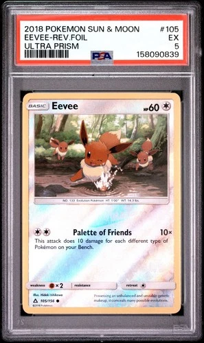 EEVEE - REV FOIL - ULTRA PRISM SUN & MOON #105 PSA 5 POKEMON 2018