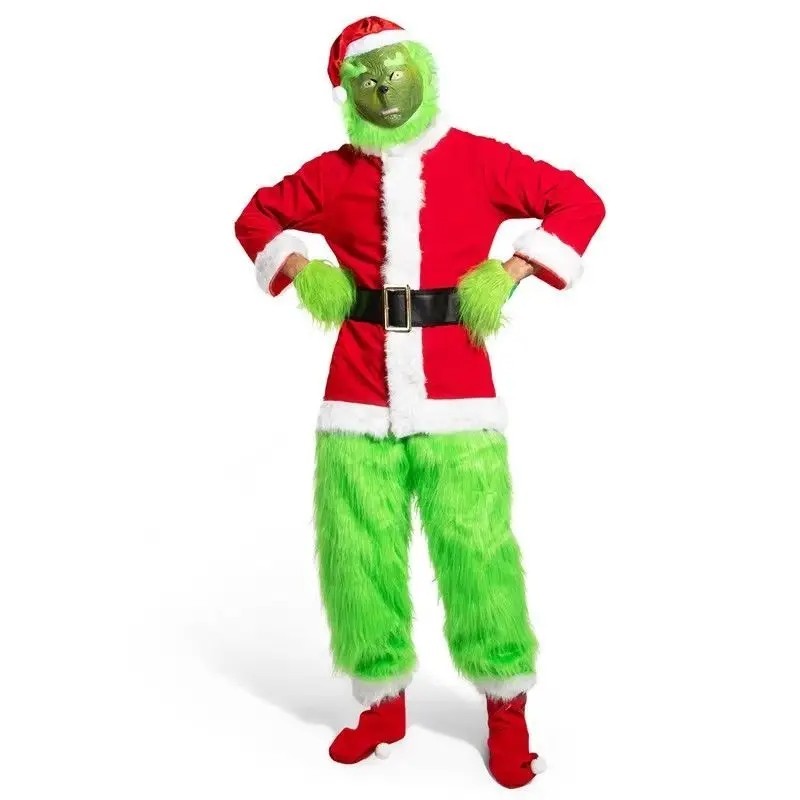Christmas The Grinch Thickened Adult Santa Claus Complete Costume – S to XXXL