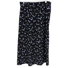 Sag Harbor Petite Vintage 90's Black Blue Floral Midi A-Line Skirt Size Medium