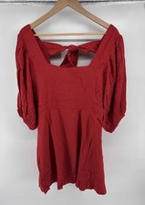 New Band of the Free Aurora Red Mini Dress M Boho Puff Sleeve Back Tie NWT