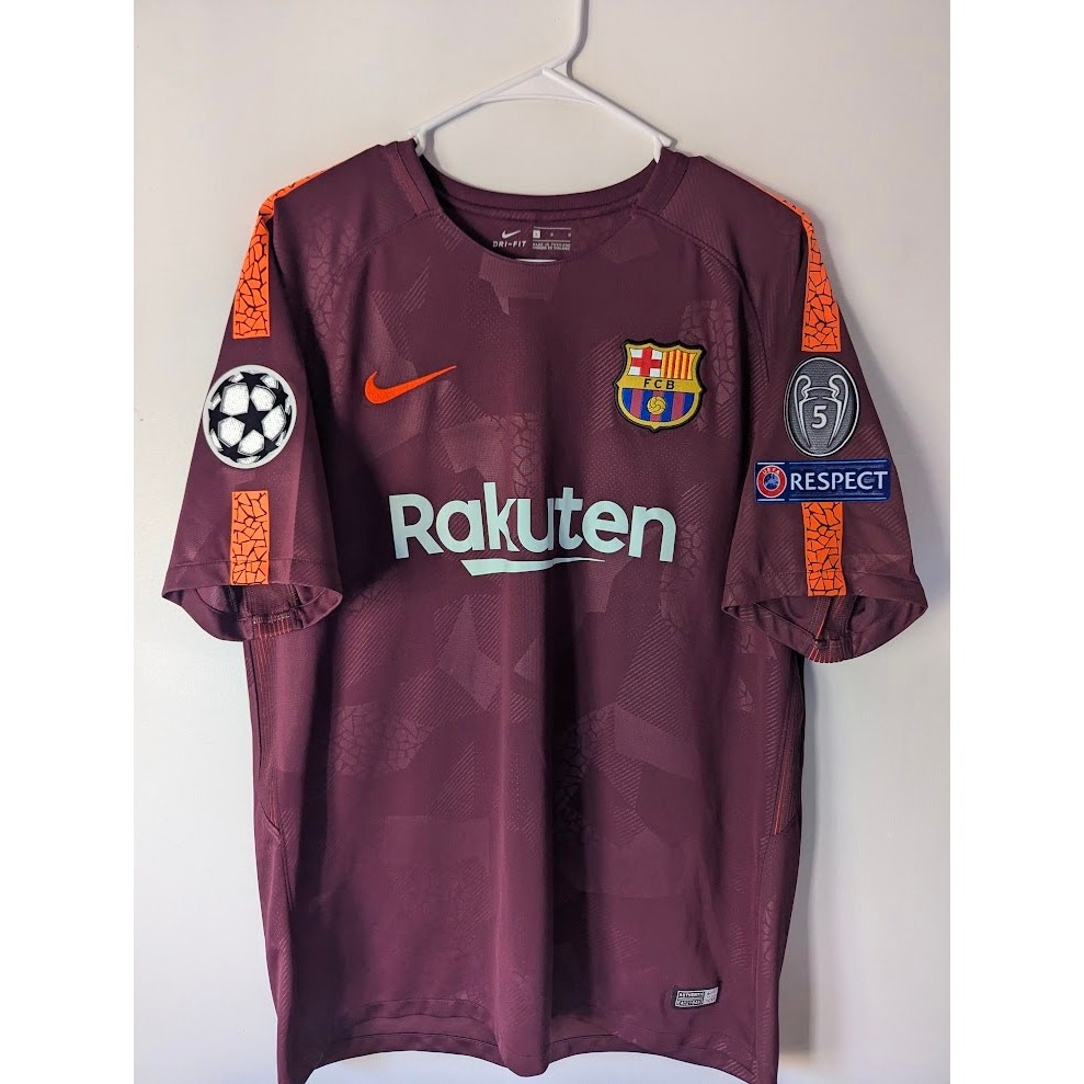 Barcelona 2017-18 Third Iniesta Authentic Jersey Large UCL Fully