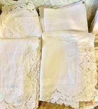 Pillow Shams Pure White Linen Hand Made Lace Queen