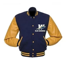 Winnipeg Blue Bombers Varsity Jacket Blue/Brown Wool & Leather Bomber Style Coat