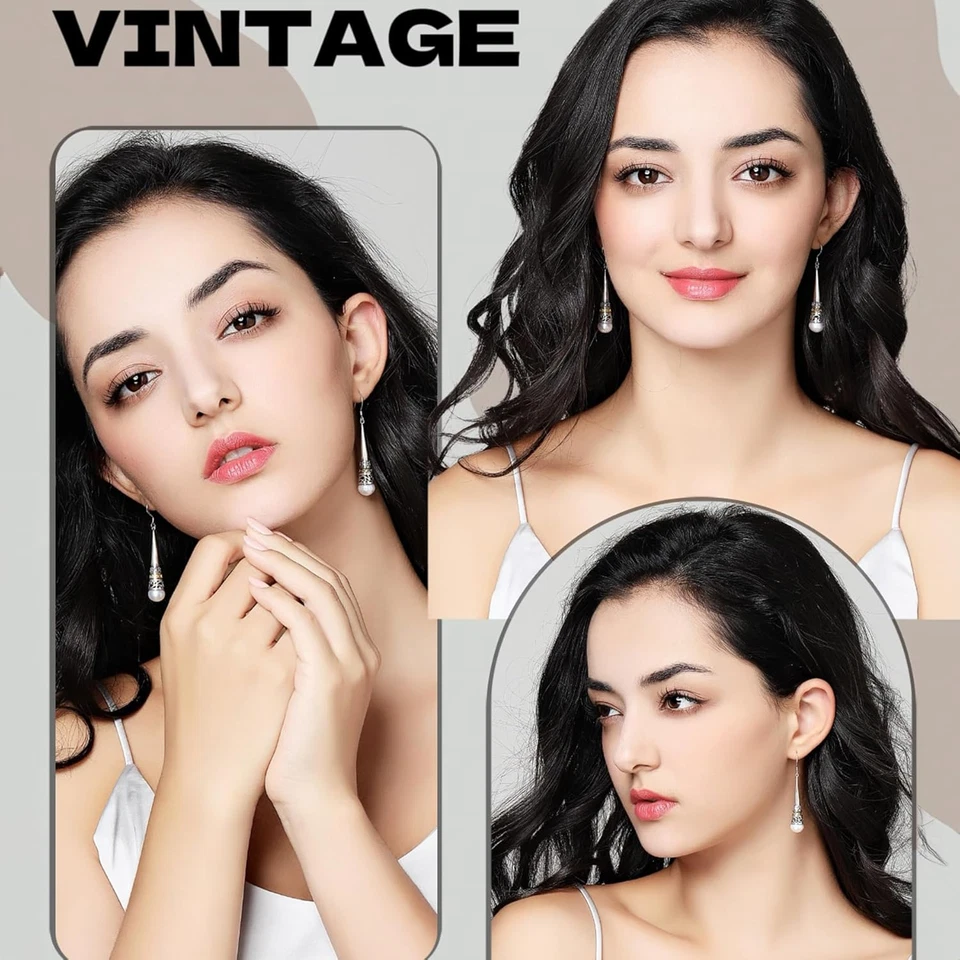 Orecchini a Goccia Vintage in Vero Argento Sterling 925 Con Perle D'Acqua Dolce  - Immagine 3 di 4