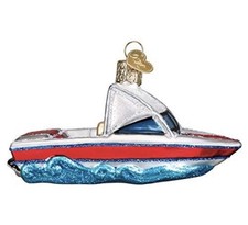 Old World Christmas Ski Boat Glass Ornament Decoration W/Free Box New