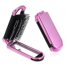 Travel Folding Hair Brush Small Foldable Hairbrush Compact with Mini Mirror