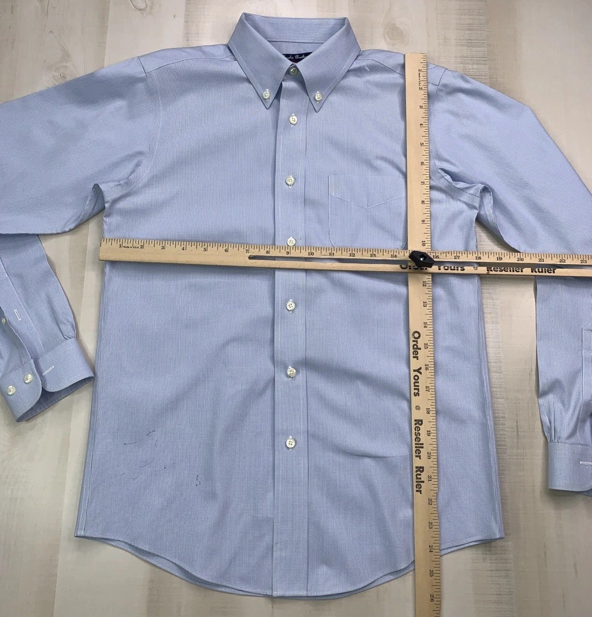 Brooks Brothers Blue Houndstooth Cotton Non Iron Button Down Dress Shirt Mens 16 thumbnail 6