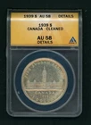 CANADA 1939 DOLLAR SILVER COIN SLABBED ANACS AU 58 DETAILS (0.600oz) KM# 38