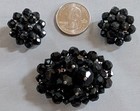 Vintage Black Beaded Cha Cha Set Brooch Cluster Clip On Earrings Estate Find! — photo 3