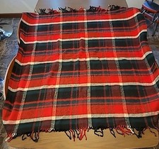 Vintage Red Green Black Plaid Fringed Throw 51" 50"