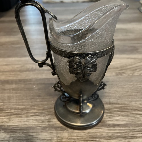Antique EAPG Tree of Life creamer w/ Webster Mfg Co 3 silver plate base - Picture 4 of 6