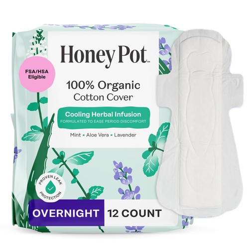 2x The Honey Pot Company - Herbal Pads for Women - Overnight w/Wings - Infused w