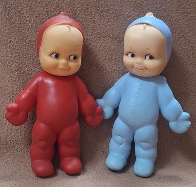 2 Vintage 1963 Cameo Ragsy Kewpie dolls Red And Blue 7 1/2'' Tall
