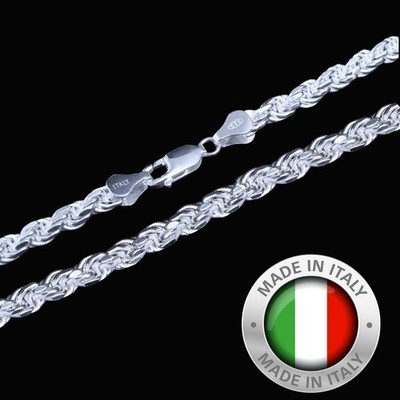 Massive Echt 925 Sterling Silber Seil Kette Herren Diamantschliff 5mm 18'' - 26'' ITALIEN