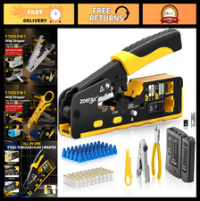 Pass-Through Crimping Tool Kit for Cat7/Cat6/Cat5 Ethernet   Cable Tester, Strip