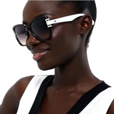 Oversized Square Sunglasses Women Black White Gradient Lenses Fashion Eyewear