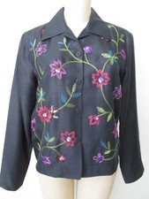 S.l.b. Black Floral Embellished Silk Jacket Size 6 - New