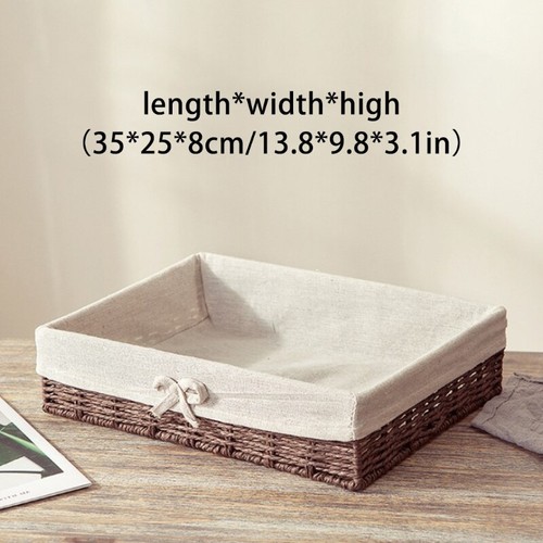 Rustic Wicker Fruit Storage Basket Faux Rattan Woven Rectangular Bow Organizer - Picture 8 of 12
