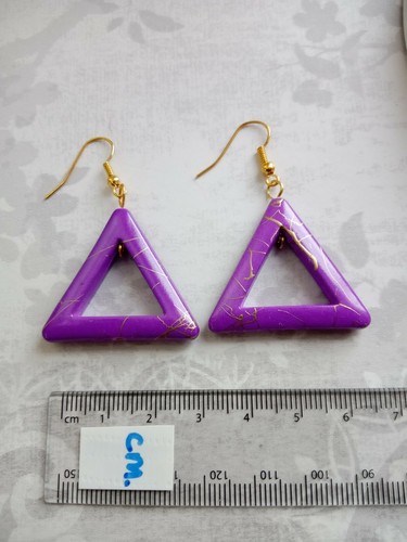 Geometric Triangle Earrings 80s CHOOSE Purple Red & Gold-drizzle 70s 90s Party - Picture 5 of 12