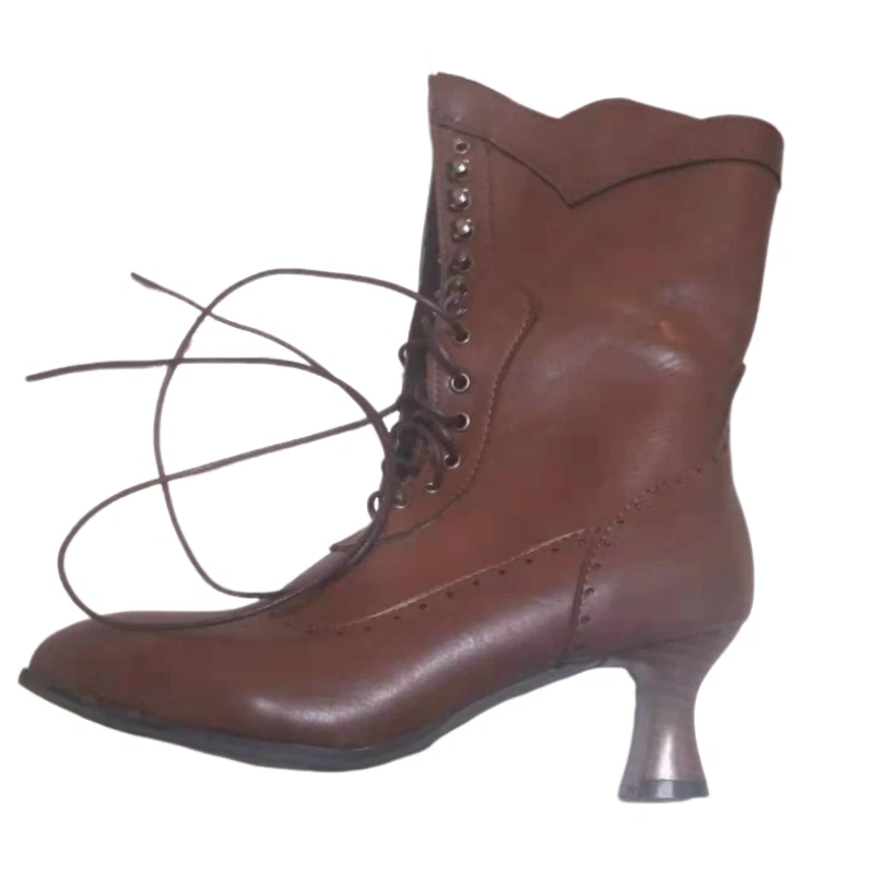 Botas de media pantorrilla para mujer NUEVAS zapatos Steampunk con cordones góticos victorianos con tacón de gatito Foto 4 de 4