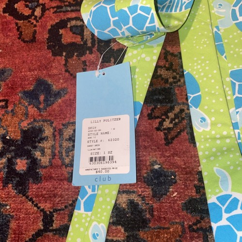 LILLY PULITZER Men’s Neck Tie Blue & Green Cotton Sea Turtle 55”X3.5” NWT 62320 - Picture 4 of 4