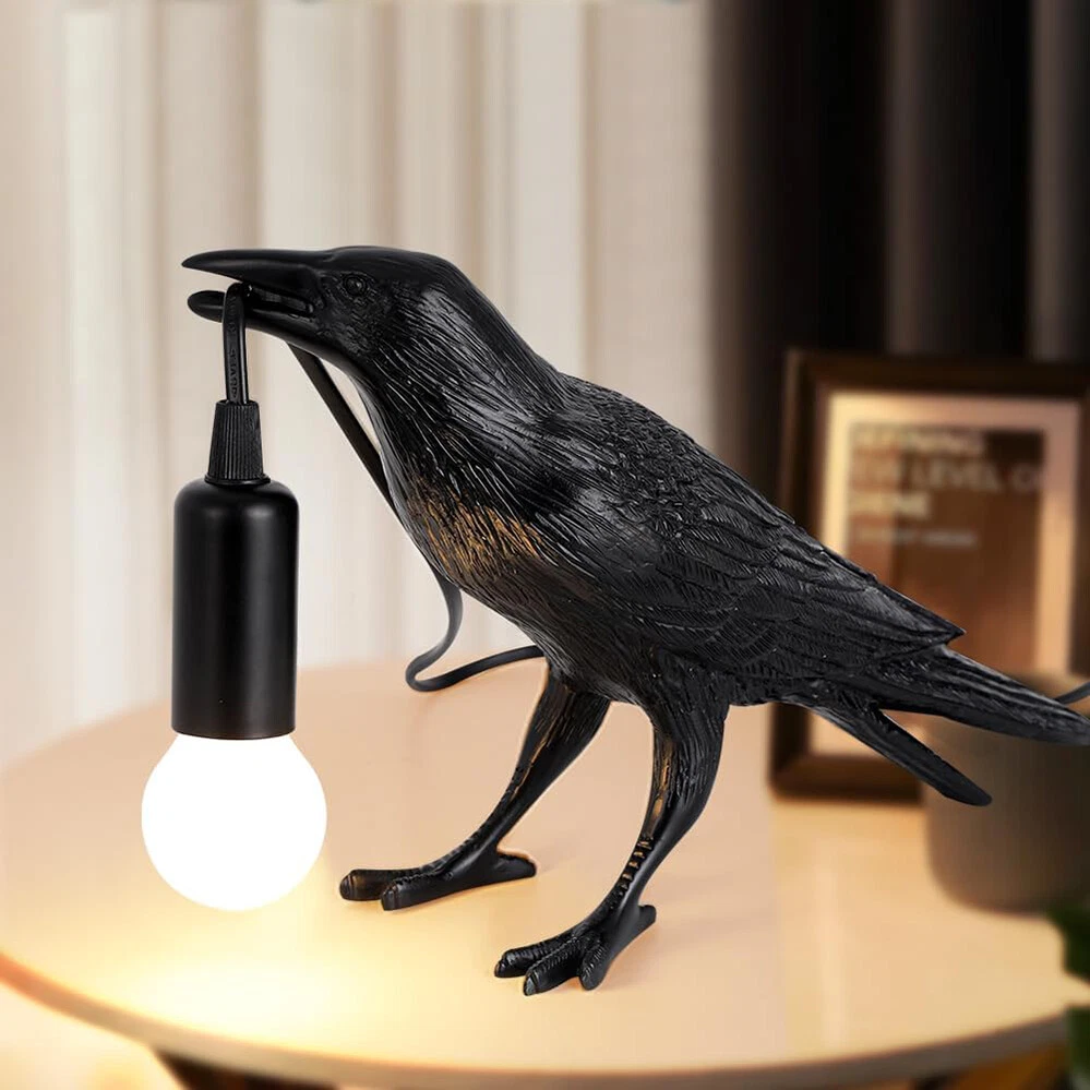 Black Bird Table Lamp Resin Crow Desk Lamp Bedroom Light Fixtures
