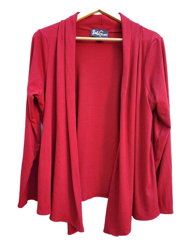 Lesley Evers Women's X Cardigan Sweater RED Poly blend open front