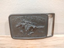 Vintage Pony Express Overland Mail Company Belt Buckle Small 3"x2" Has Tarnish