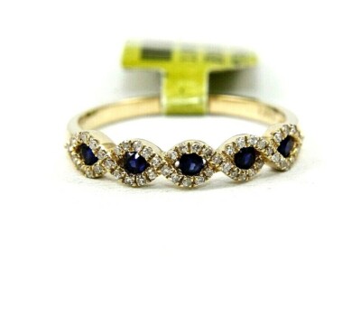 Blue Sapphire & Diamond Criss Cross Cluster Weave Ring 14K Yellow Gold .36Ct