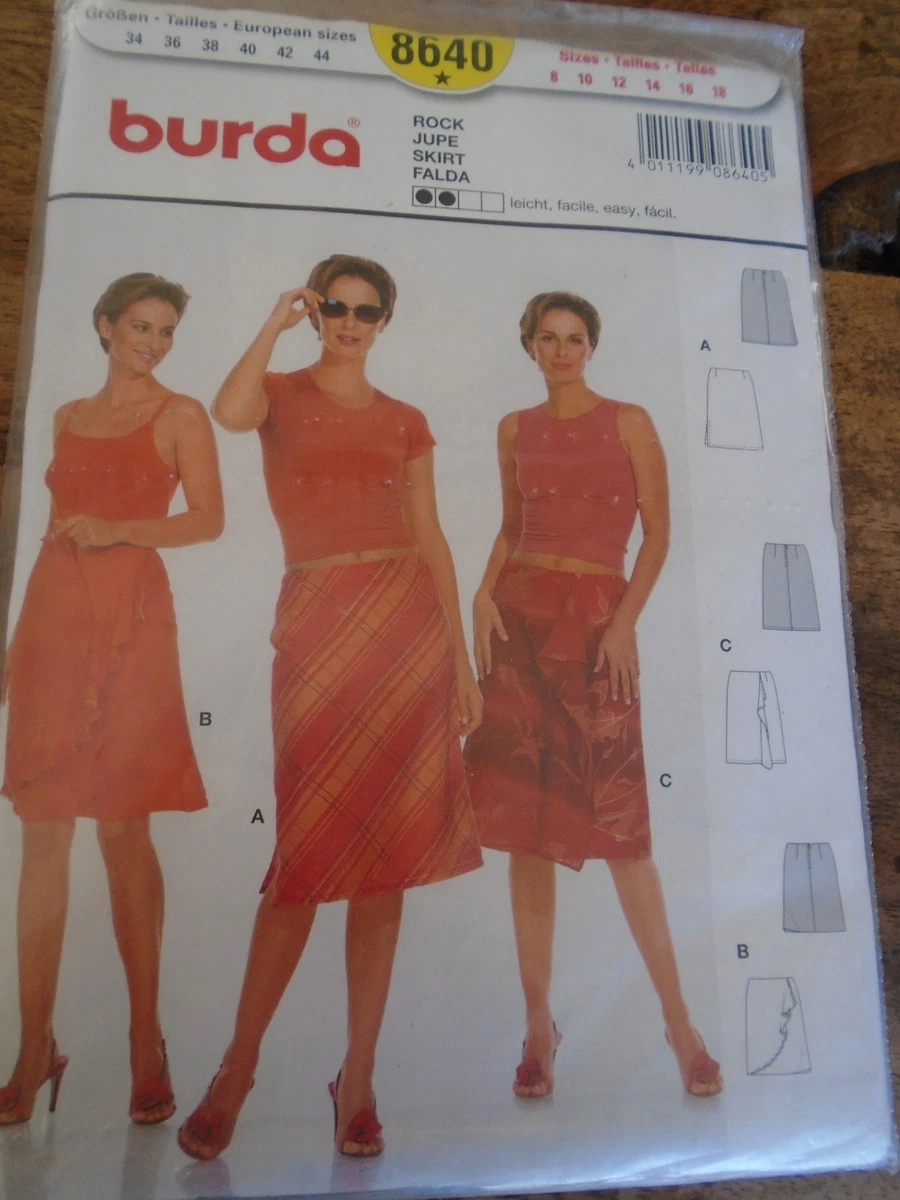 PATRON BURDA 3 CREATIONS JUPE DROITE A PAN DRAPEE TAILLE 36 AU