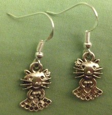 KITTY CAT in DRESS EARRINGS - Pewter with Sterling Silver Ear Wires or GP