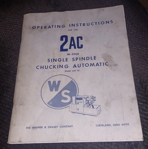 Warney & Swasey 2-AC Operating Instructions Single Spindle Automatic Manual Book - Picture 1 of 3