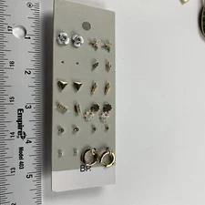 BP. Women's Jewelry White Gold Assorted Shapes Stud & Huggie Hoop Earrings - Lot