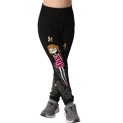 Leggings Hose Thermo Strass Steine Neon Pink Kinder Mädchen Schmettering Herz - Picture 10 of 12