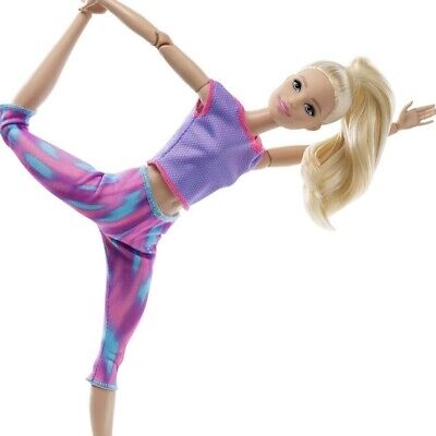 Barbie Made to Move Doll 2020 Purple and Blue Yoga Pants GXF04 Blonde Hair