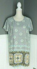 LuLu's Shift Dress Floral Tile Print Short Sleeve Back Zip Size L