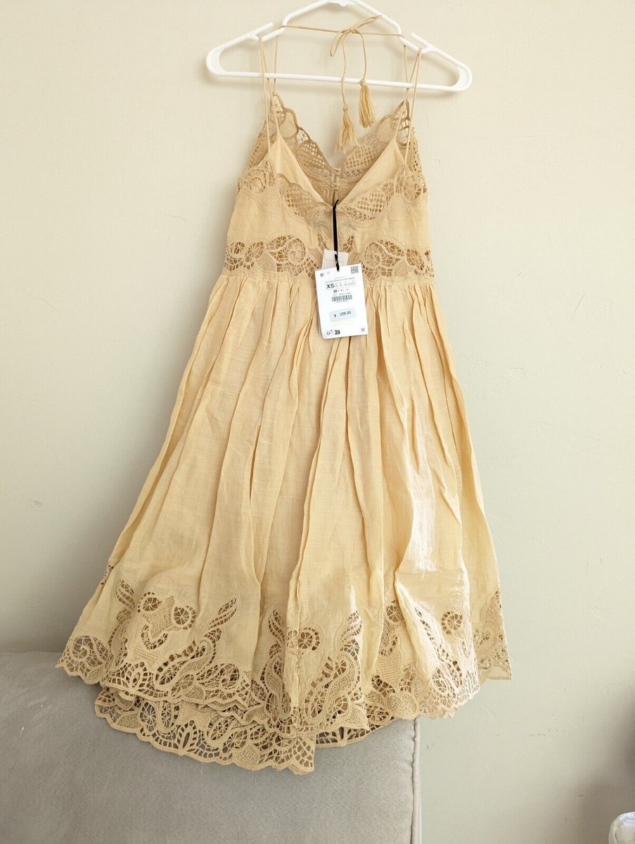 ZARA $259 LIMITED EDITION EMBROIDERED DRESS PEACH Yellow 6895/110 M XL NWT