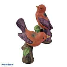 Vintage Lefton Figurine 2 Birds on a Branch Orange/Purple Made in Taiwan