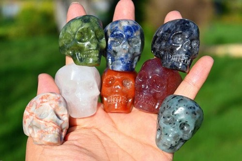Anillo tallado calavera cristal de cuarzo natural de 1,8"" cristal de Reiki 1 pieza - Imagen 7 de 9