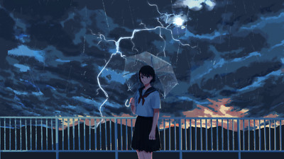 Anime Women Girls Sky Dark Clouds Lightning Women  Gaming Mat Desk 44725