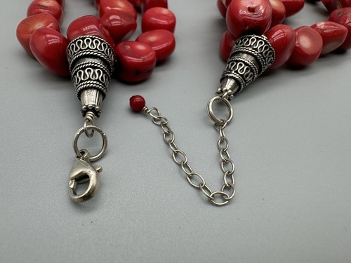 Vintage Red Coral Beads 3 Strand 925 Sterling Silver Clasp/Beads Necklace 17” - Picture 22 of 24