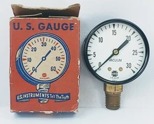 US Gauge Co. Vintage White Face 30 lbs 2" 47103-0 V501 Vacuum Gauge NOS