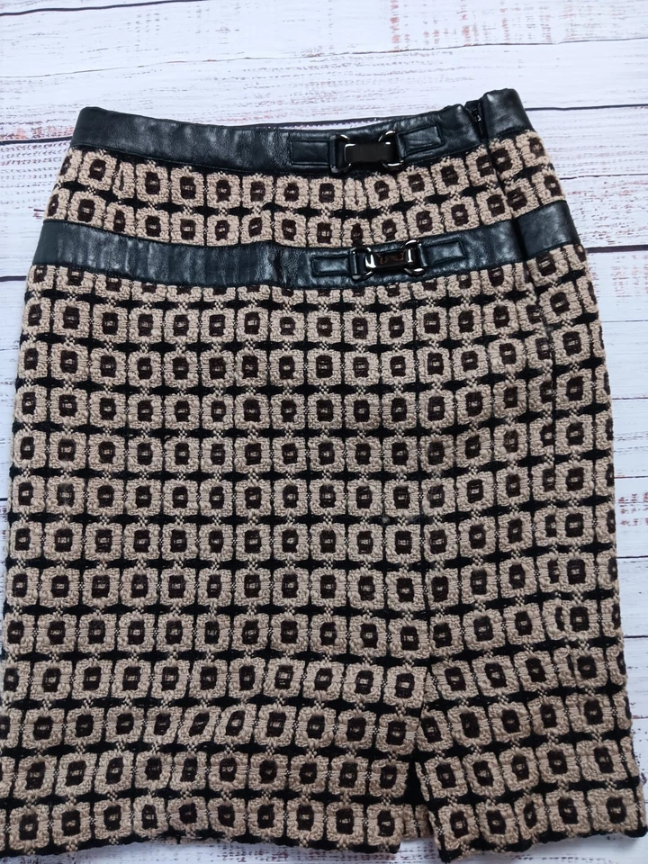 Saia ETCETERA Feminina 4 Marrom/Preto 100% Lã Malha Forrada Midi - Imagem 4 de 4