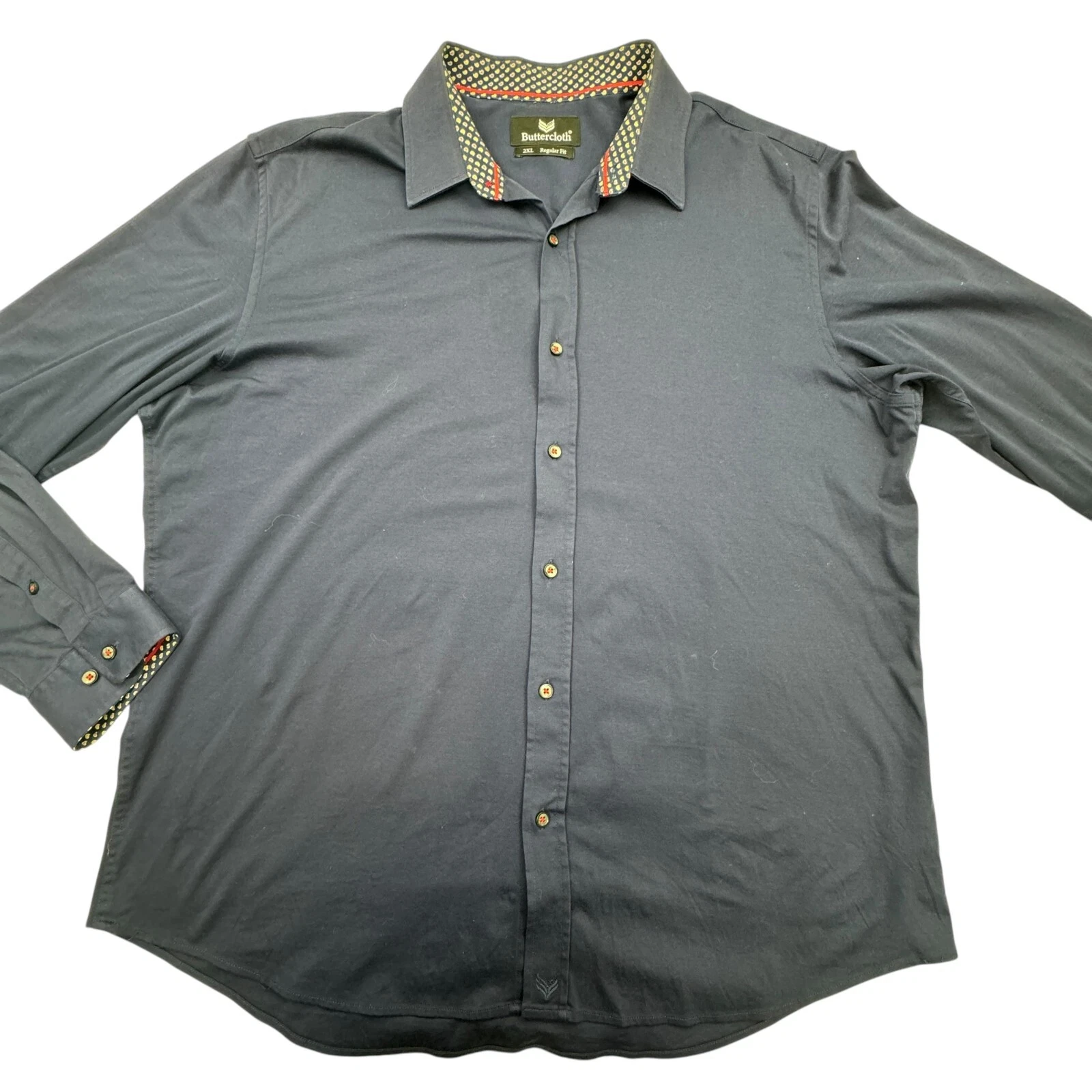 Buttercloth Shirt Men 2XL Navy Blue Long Sleeve Regular Fit Collar Button Down
