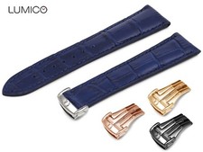 For OMEGA Genuine Leather NAVY BLUE Strap Watch Band SeaMaster SpeedMaster Clasp