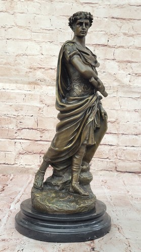 Large Art Deco Julius Caesar Roman Emperor Bronze Sculpture Marble Base Statue - Picture 3 of 10