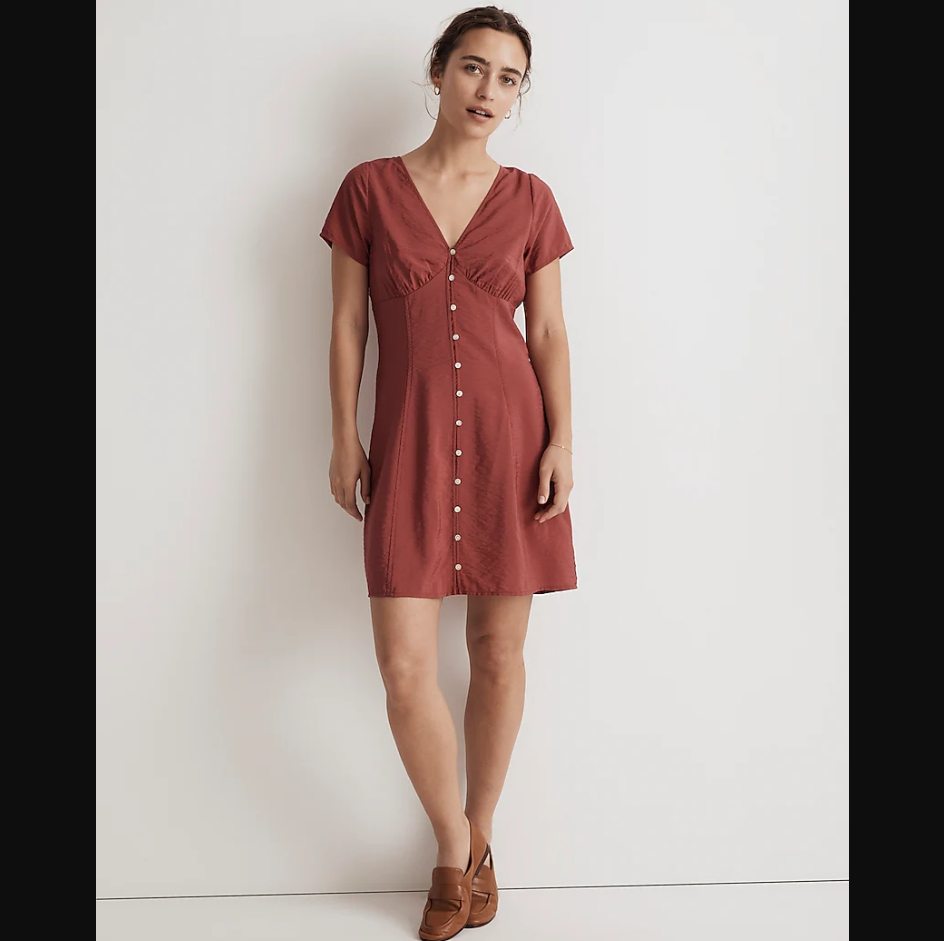 Madewell NEW NWT Womens 8 Red Shirred Button Front Mini Dress Madewell NEW NWT Womens 8 Red Shirred Button Front Mini Dress