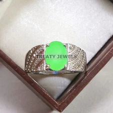 Jade Oval Cut Gemstone With 925 Sterling Silver Ring For Men's #B176