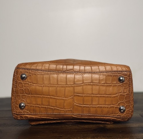 Michael Kors Sloan Crocodile Embossed Leather Brown 2Way Satchel Crossbody Bag - Picture 9 of 24