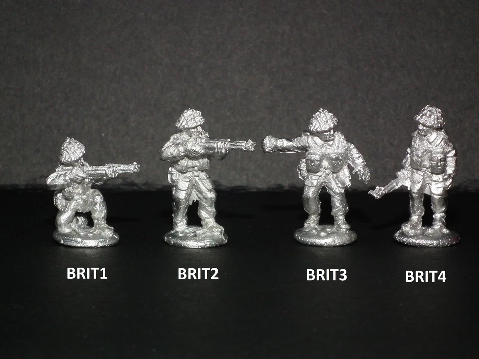 FRONTLINE WARGAMING Metal WWII British Infantry Troops - 4 Variations 1/76 Scale. Brit1-2-3-4